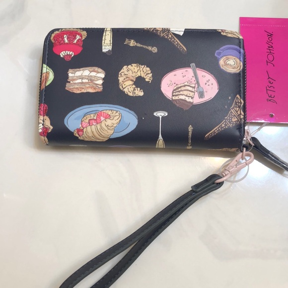 Betsey Johnson Black Faux Leather ZA Wallet Multi Colored Paris Dessert NWT - Picture 8 of 16